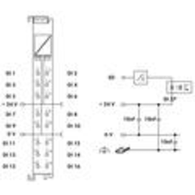 Módulo de Entrada Digital / 16 Canales / 24 V DC / Conmutación Negativa NPN / Filtro RC 3 ms / Push-in CAGE CLAMP® / Aislamiento Galvánico 500 kV / IP20 / Montaje Carril DIN