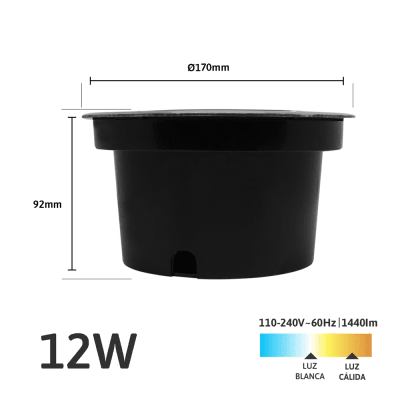 Luminario Empotrar en Piso / Uso en Exterior IP66 / Multivoltaje 110-240V~ 60Hz / Temperatura de Color 6500K  / Ángulo de Luz 36° / Aleación de Aluminio y Vidrio Templado / No Dimeable