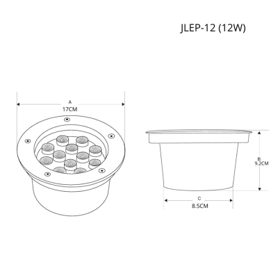 Luminario Empotrar en Piso / Uso en Exterior IP66 / Multivoltaje 110-240V~ 60Hz / Temperatura de Color 6500K  / Ángulo de Luz 36° / Aleación de Aluminio y Vidrio Templado / No Dimeable