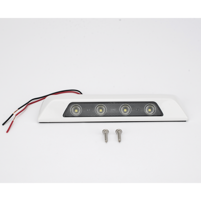 Luz de escena, 4 LED, bisel blanco, 12–24VCD, LED blanco y lente transparente