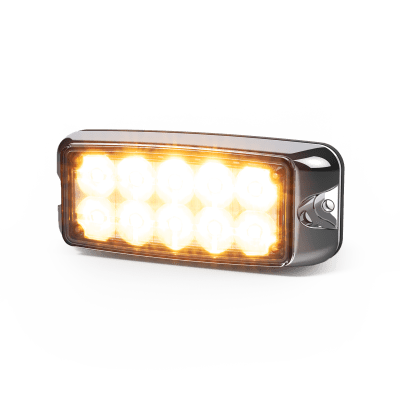 Luz De Advertencia De 5x2" 10 Led, Ámbar/Claro, Bisel Cromado, Lente Transparente