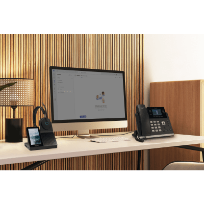 Diadema Inalámbrica WH68 con Estación de Trabajo Yealink DECT y Pantalla Táctil de 4” para Comunicación Profesional