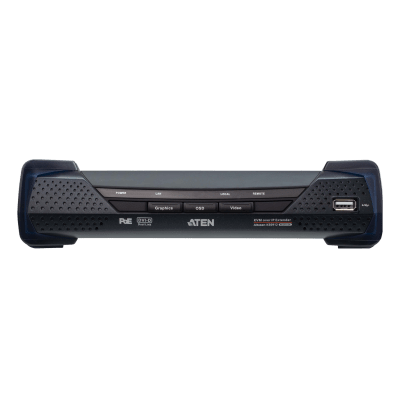 Receptor KVM por IP | DVI-D Dual Link 2K | PoE | Resolución 2560x2048 | SFP 10 km | AES-128 | Audio Estéreo | RS-232 | Montaje Rack