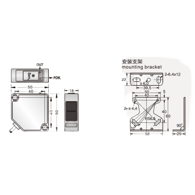 Sensor Fotoeléctrico Difuso / 700 mm Distancia / PNP N.C. / IP66 / 12-24V DC / 3 ms Respuesta / Con Soporte y Herramientas