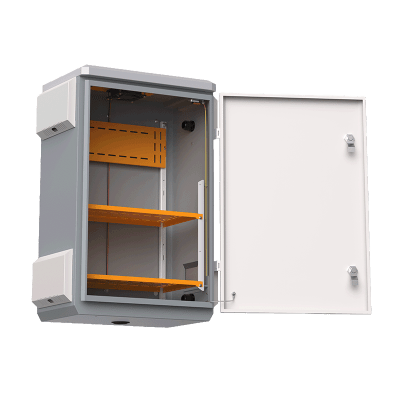 Gabinete de Acero Ventilado para Exterior 380 x 660 x 240 mm con Rieles DIN y 4 Placas Laterales para Montaje de Equipos por Fuera