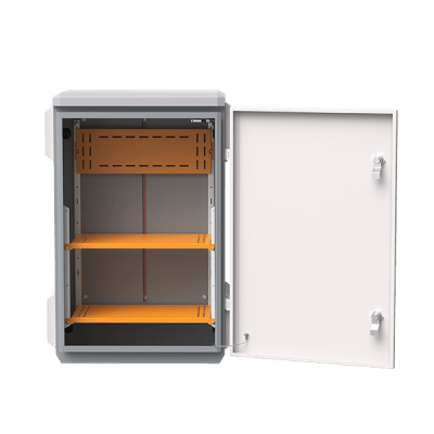 Gabinete de Acero Ventilado para Exterior 380 x 660 x 240 mm con Rieles DIN y 4 Placas Laterales para Montaje de Equipos por Fuera