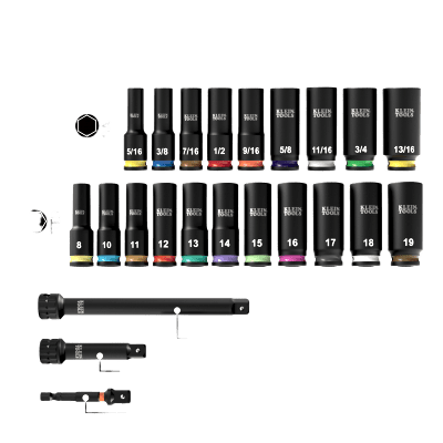 Juego de Dados de Impacto KNECT™ (M) / 3/8" Drive Profundo / SAE y Métrico / 23 Piezas / Adapters Multi-Propósito / MODbox™ Case