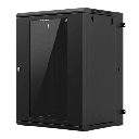 Gabinete Rack / 16 Unidades Rack (UR) / Puerta Cristal Templado / Montaje Pared / Acero Calibres 18-22 / Abatible 120° / Ventilación 120 mm