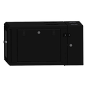 Gabinete Rackeable / 06 Unidades / Pared 19 Pulgadas / Puerta de Cristal / Pintura Electroestática Negro / Abatible 120° / Ventilación 120 mm