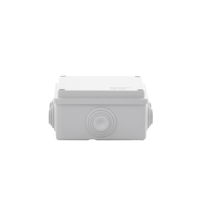 Caja de derivación de PVC Auto-extinguible con 6 entradas, tapa atornillada, 100x100x50 MM, (Medidas internas, mayor área permisible para e cable, Para exterior (IP55)