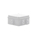 Caja de derivación de PVC Auto-extinguible con 6 entradas, tapa atornillada, 100x100x50 MM, (Medidas internas, mayor área permisible para e cable, Para exterior (IP55)