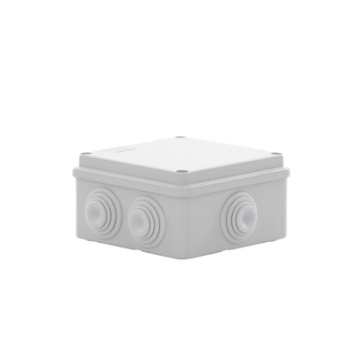 Caja de derivación de PVC Auto-extinguible con 6 entradas, tapa atornillada, 100x100x50 MM, (Medidas internas, mayor área permisible para e cable, Para exterior (IP55)