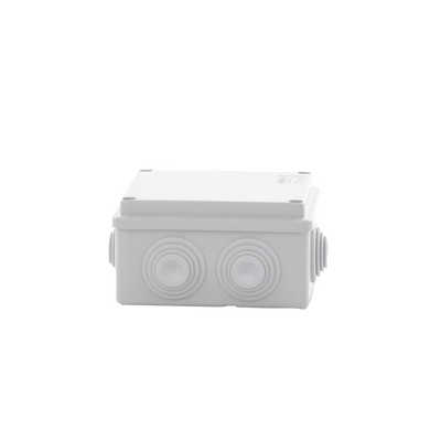 Caja de derivación de PVC Auto-extinguible con 6 entradas, tapa atornillada, 100x100x50 MM, (Medidas internas, mayor área permisible para e cable, Para exterior (IP55)