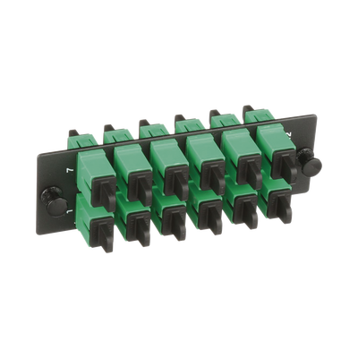 Placa Acopladora de Fibra Optica FAP, Con 12 Conectores SC/APC (12 Fibras), Para Fibra Monomodo OS1/OS2, Color Verde