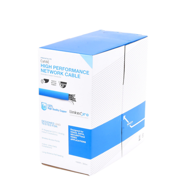 Bobina de cable de 305 metros Cat6, CM, 24 AWG, Alto Rendimiento, ETL, UL, color azul, super flexible, para aplicaciones de videovigilancia, video HD, y redes de datos. Uso interior