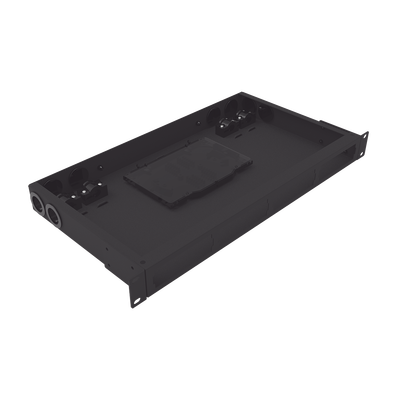Distribuidor de fibra óptica vacio 19in, Acepta 4 placas Acopladoras de Linkedpro, hasta 48 fibras, 1UR, Incluye charola de empalme