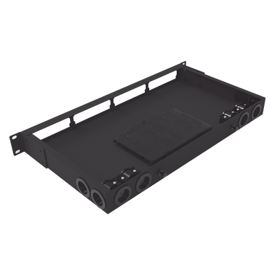 Distribuidor de fibra óptica vacio 19in, Acepta 4 placas Acopladoras de Linkedpro, hasta 48 fibras, 1UR, Incluye charola de empalme