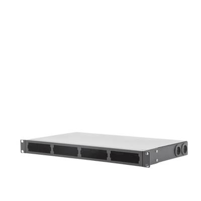 Distribuidor de fibra óptica vacio 19in, Acepta 4 placas Acopladoras de Linkedpro, hasta 48 fibras, 1UR, Incluye charola de empalme