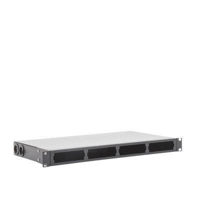 Distribuidor de fibra óptica vacio 19in, Acepta 4 placas Acopladoras de Linkedpro, hasta 48 fibras, 1UR, Incluye charola de empalme