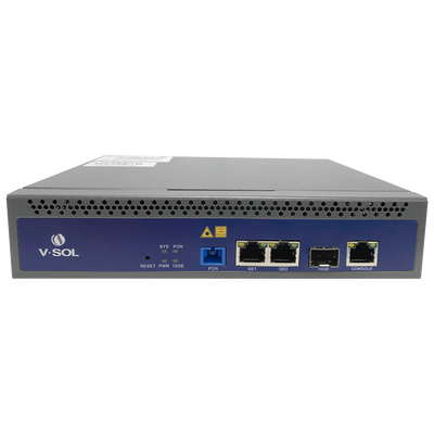OLT de 1 puerto GPON SC/UPC + 3 puertos Uplink (2 puertos Gigabit Ethernet + 1 puerto SFP/SFP+) , hasta 128 ONUS,