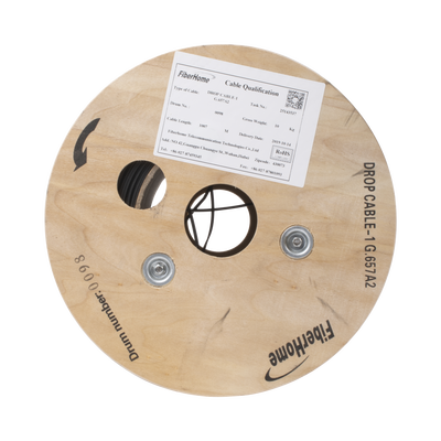 Carrete de 1 km de Fibra Óptica Drop, Interior/Exterior G.657A2 Monomodo de 1 hilo (unifibra), Dieléctrica, Forro Negro