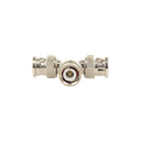 Adaptador de Triple conectores BNC macho para uso en sistemas de video vigilancia en aplicación con cables coaxiales RG-59/ RG-6, Níquel/ Oro/ Politetrafluoroetileno.