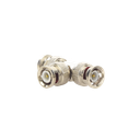 Adaptador de Triple conectores BNC macho para uso en sistemas de video vigilancia en aplicación con cables coaxiales RG-59/ RG-6, Níquel/ Oro/ Politetrafluoroetileno.