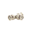 Adaptador de Triple conectores BNC macho para uso en sistemas de video vigilancia en aplicación con cables coaxiales RG-59/ RG-6, Níquel/ Oro/ Politetrafluoroetileno.