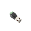 Adaptador de conector BNC macho a 2 terminales-tornillo para cables AWG-26-14, en aplicaciones Video Vigilancia, Níquel/ Oro/  PTFE y PVC.
