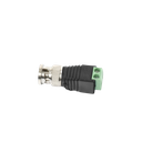 Adaptador de conector BNC macho a 2 terminales-tornillo para cables AWG-26-14, en aplicaciones Video Vigilancia, Níquel/ Oro/  PTFE y PVC.