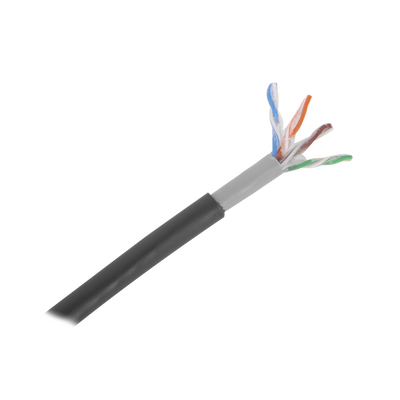 Bobina de cable de 305 m, Cat5E, con gel, para intemperie, doble forro extrema humedad, bajo tierra, UL, color negro para aplicaciones en video vigilancia, y redes de alta velocidad.