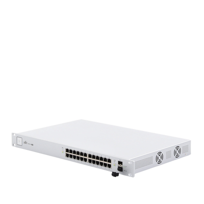 Switch PoE UniFi capa 2 Administrable de 26 puertos Gigabit (24 eth PoE y 2 SFP) 802.3 af/at / Pasivo 24V, 500 Watts, throughput de 38.69 Mpps