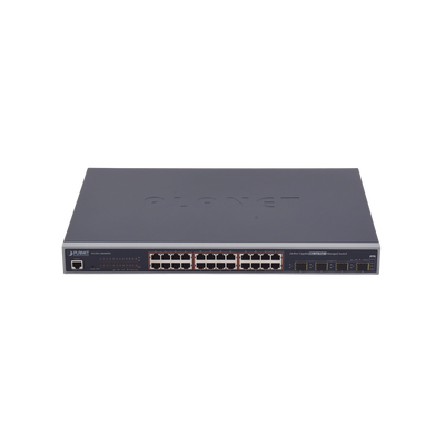 Switch Administrable L2+ de 24 puertos 10/100/1000T PoE+ con 4 puertos combo TP/SFP Gigabit