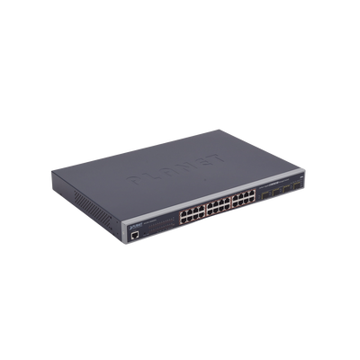Switch Administrable L2+ de 24 puertos 10/100/1000T PoE+ con 4 puertos combo TP/SFP Gigabit