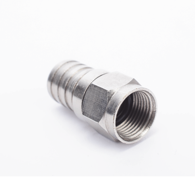 Conector F Macho, 75 Ohm, Plegable para Cable RG-6/U sin pin, Niquel/Polietileno.