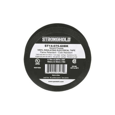 Cinta Eléctrica STRONGHOLD para Aislar, de PVC, Uso General Reparación y Mantenimiento, Grosor de 0.18mm (7 mil), Ancho de 19mm, y 18m de Largo, Color Negro