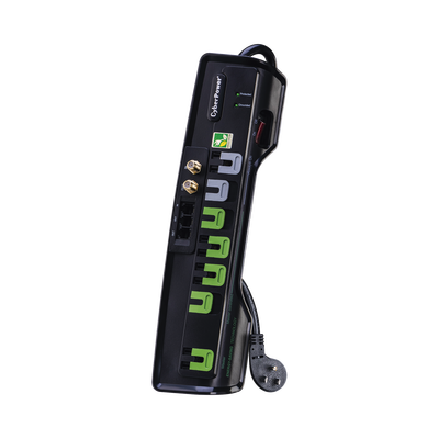 Multicontacto Con Supresor de Picos, Voltaje de Entrada 125 Vca NEMA 5-15P, Con 7 Salidas NEMA 5-15R, 1950 Joules, Protección RJ11 y Coaxial RG6