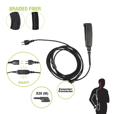 [SNP-2W-20-BF] Cable para Micrófono audífono SNAP intercambiable con conector para Radios Icom IC-F3216/4261DS/DT, IC-F52D/62D, IC-F3400/4400DS/DT