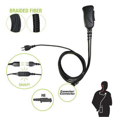 [SNP-1W-H8-BF] Micrófono con cable de fibra trenzada serie SNAP compatible con HYTERA X1E/P,Z1P AND PD6.