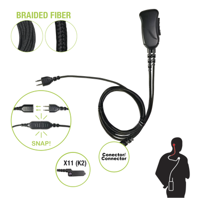 [SNP-1W-11-BF] Micrófono con cable de fibra trenzada serie SNAP compatible con KENWOOD conector Multipin.