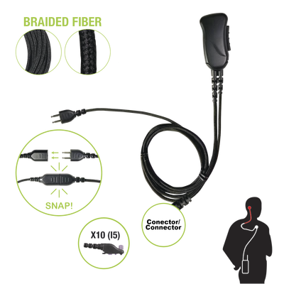 [SNP-1W-10-BF] Micrófono con cable de fibra trenzada serie SNAP compatible con ICOM MULTIPIN (Pequeño) F30/40.