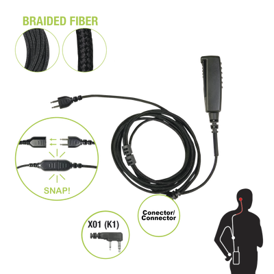 [SNP-2W-01-BF] Cable para Micrófono audífono SNAP intercambiable con conector para Radios Kenwood con conector de 2 pines.