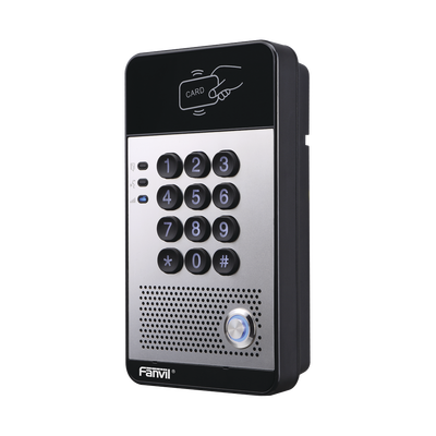 [I20S] Audio Portero IP con 2 líneas SIP, relevador integrado, teclado numérico y lectora de tarjetas RFID para control de acceso, PoE
