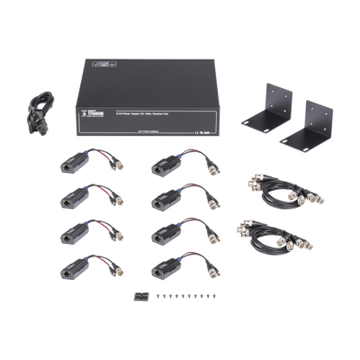 [KITTT8PVTURBOX] Kit de TRANSCEPTOR ACTIVO DE 8 CANALES / VIDEO+PODER en un solo Cable UTP / 150 metros en 4K, 200 metros en 5 MP/ Envía 36 Vcc y Recibe 12 Vcc / TODO INCLUIDO PARA RACK / Compatible con cámaras HD-TVI/CVI/AHD/CVBS / INSTALACIÓN LIMPIA
