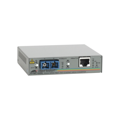[AT-MC103XL-60] Convertidor de medios fast ethernet a fibra óptica, conector SC, monomodo (SMF), 15 Km