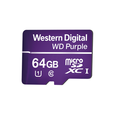 [WD64MSD] Memoria microSD de 64GB PURPLE, Especializada Para Videovigilancia, 10 VECES MAYOR DURACIÓN, 3 AÑOS DE GARANTIA