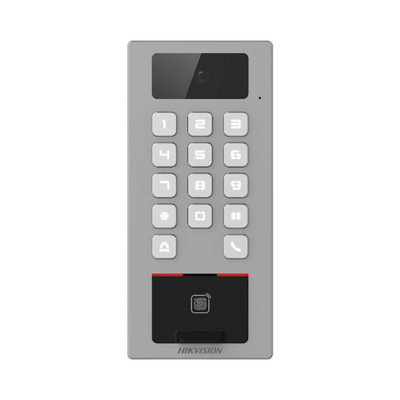 [DS-K1T502DBFWX-C] Lector Biometrico con Teclado para Exterior Antivandálico IP65 & IK09 con función de Videoportero Multiapartamento /  Huella, Tarjeta, Código QR, PIN o App HikConnect  / Cámara 2 MP compatible con NVRs / Soporta biom
