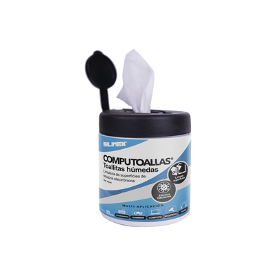 [COMPUTOALLAS] Toallas húmedas antibacteriales, para limpieza de gabinetes, equipos de cómputo, audio, vídeo y telefonía, 30 piezas