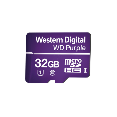 [WD32MSD] Memoria microSD de 32GB PURPLE, Especializada Para Videovigilancia, 10 VECES MAYOR DURACIÓN, 3 AÑOS DE GARANTIA