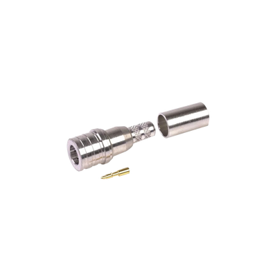 [RQA-5000-C] Conector QMA (Quick Mate) Macho, Anillo Plegable en RG-58/U, LMR-195, Bronce Blanco/Oro/Teflón.